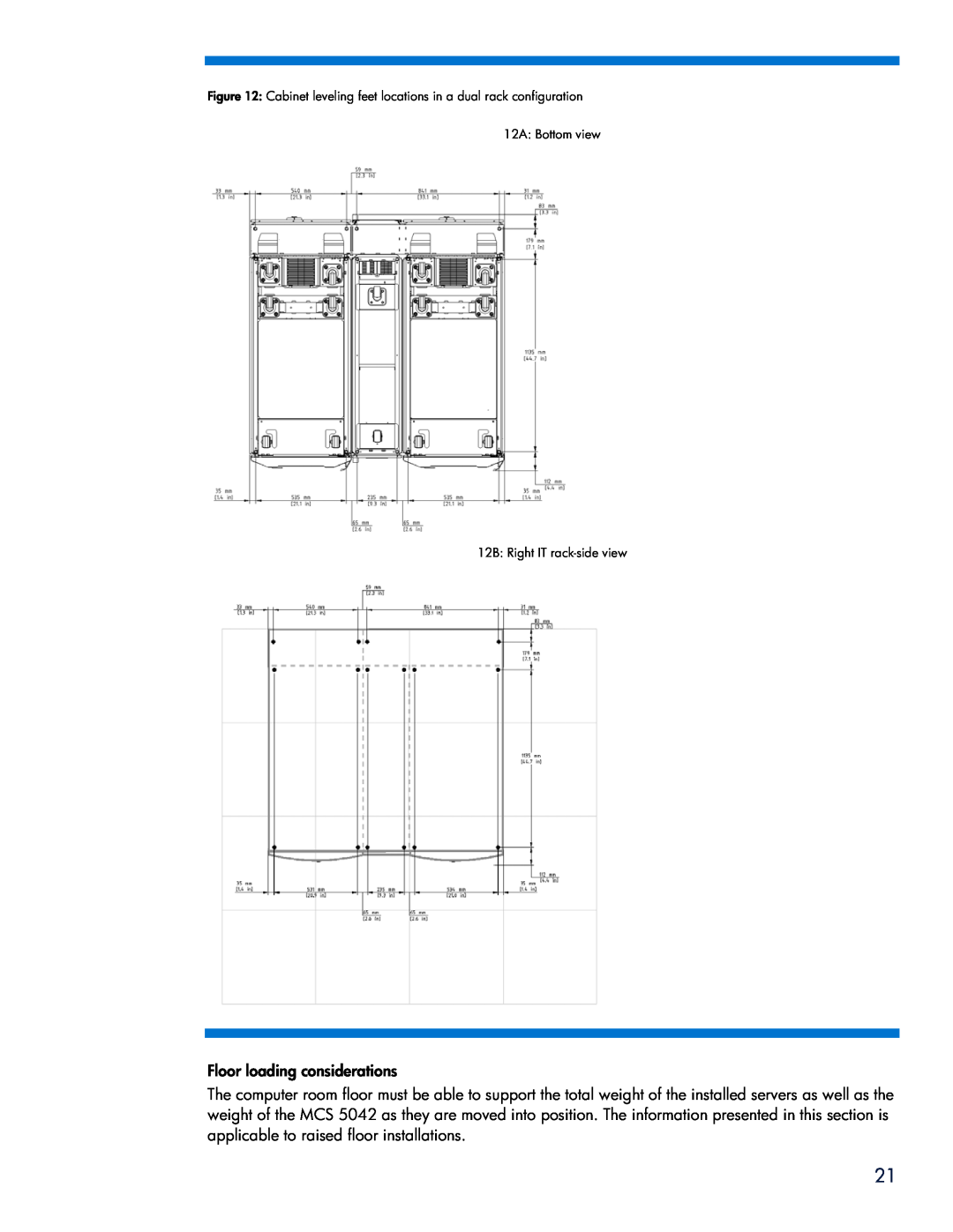 HP Modular Cooling System manual Floor loading considerations, 12B Right IT rack-side view 