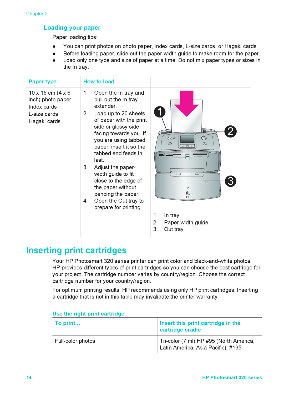 HP Mopier 320 Inserting print cartridges, Loading your paper, Paper type, How to load, Latin America, Asia Pacific, #135 