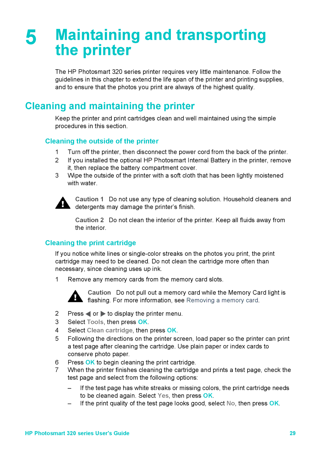 HP Mopier 320 Maintaining and transporting, Printer, Cleaning and maintaining the printer, Cleaning the print cartridge 