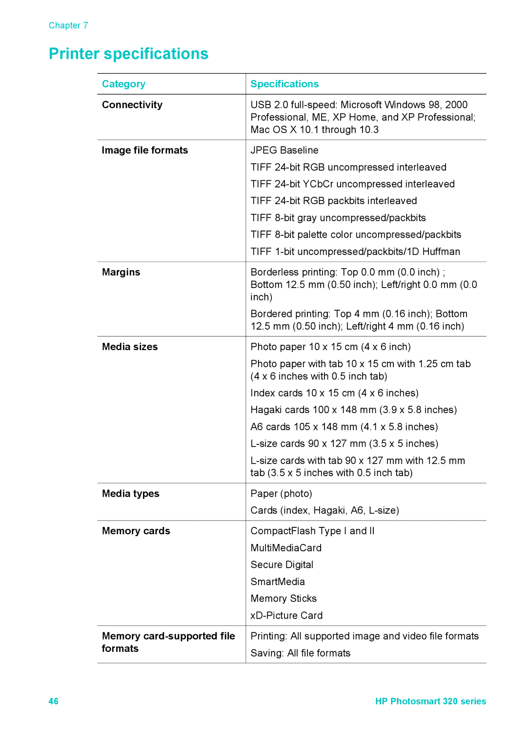 HP Mopier 320 manual Printer specifications, Category Specifications 