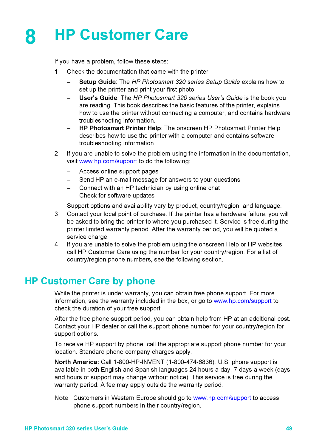 HP Mopier 320 manual HP Customer Care by phone 