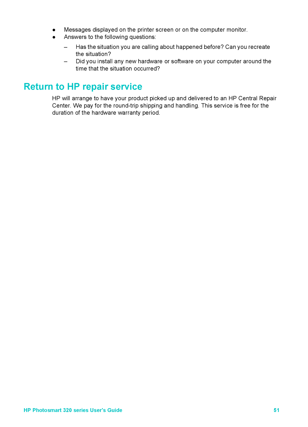 HP Mopier 320 manual Return to HP repair service 