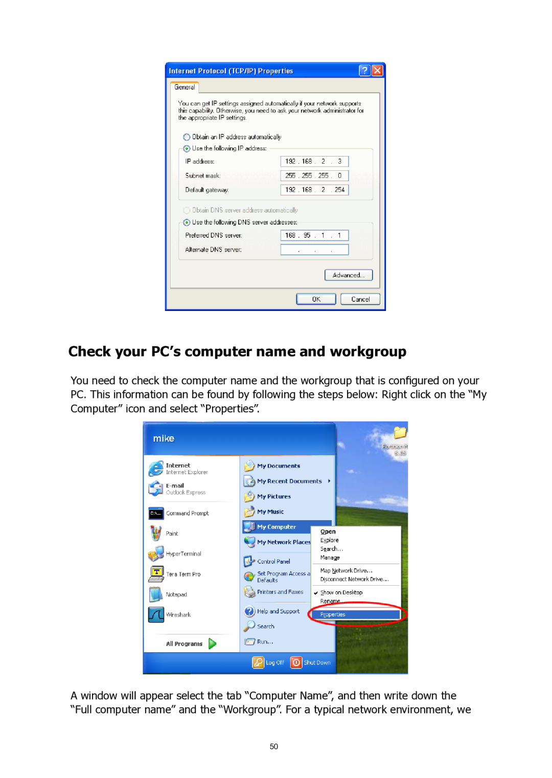 HP MP200 manual Check your PC’s computer name and workgroup 