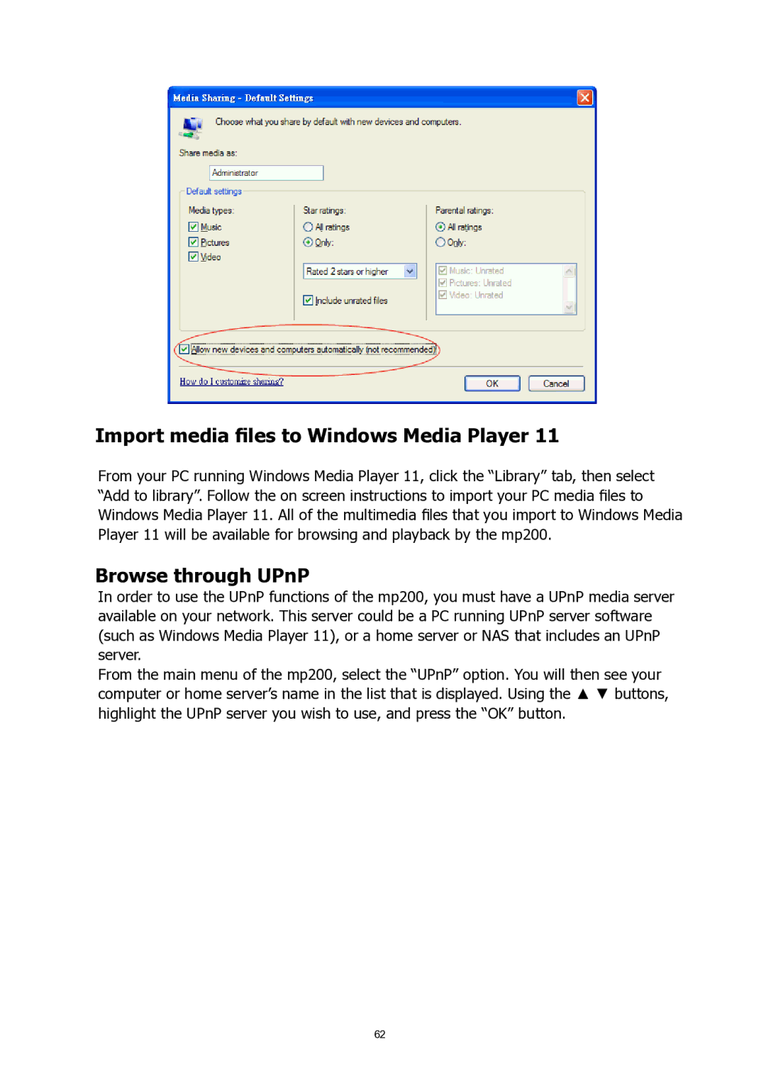 HP MP200 manual Import media files to Windows Media Player 