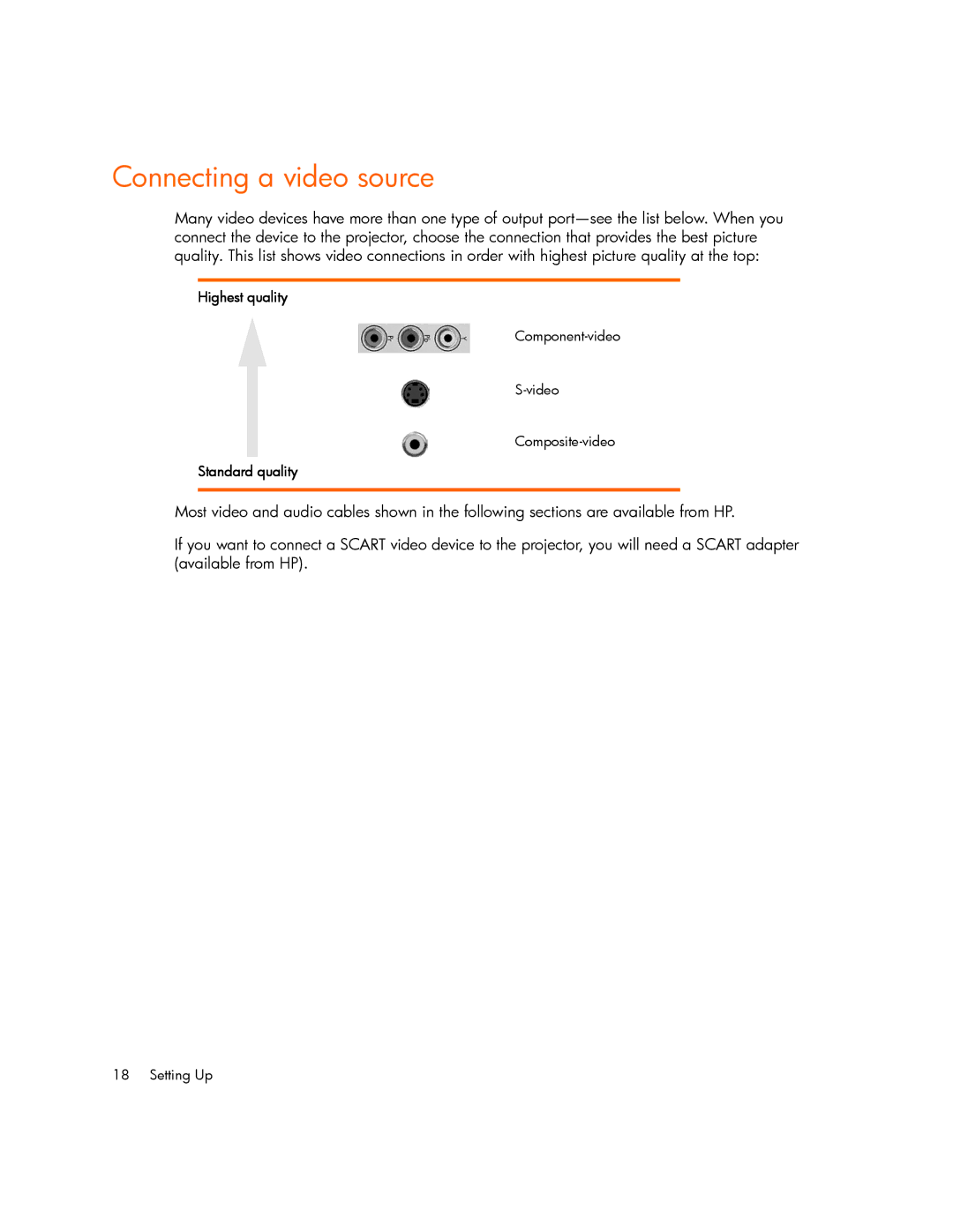 HP mp2215, mp2210 manual Connecting a video source 