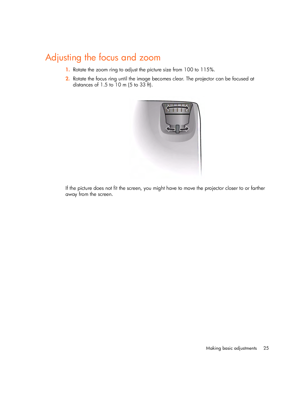 HP mp2210, mp2215 manual Adjusting the focus and zoom 