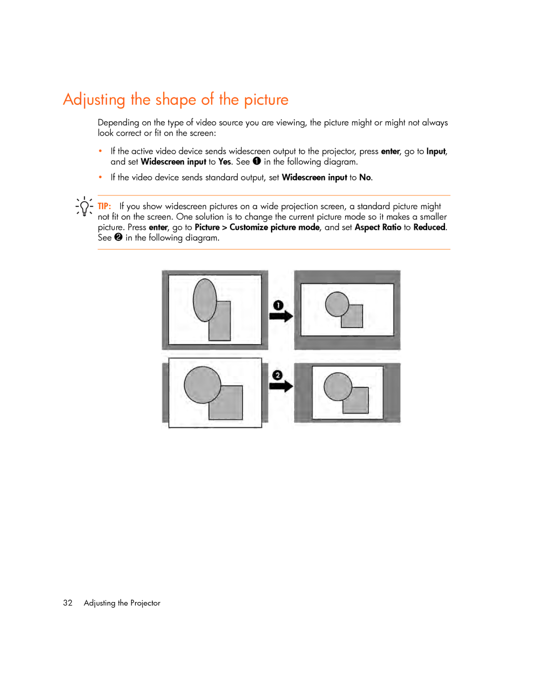 HP mp2215, mp2210 manual Adjusting the shape of the picture 