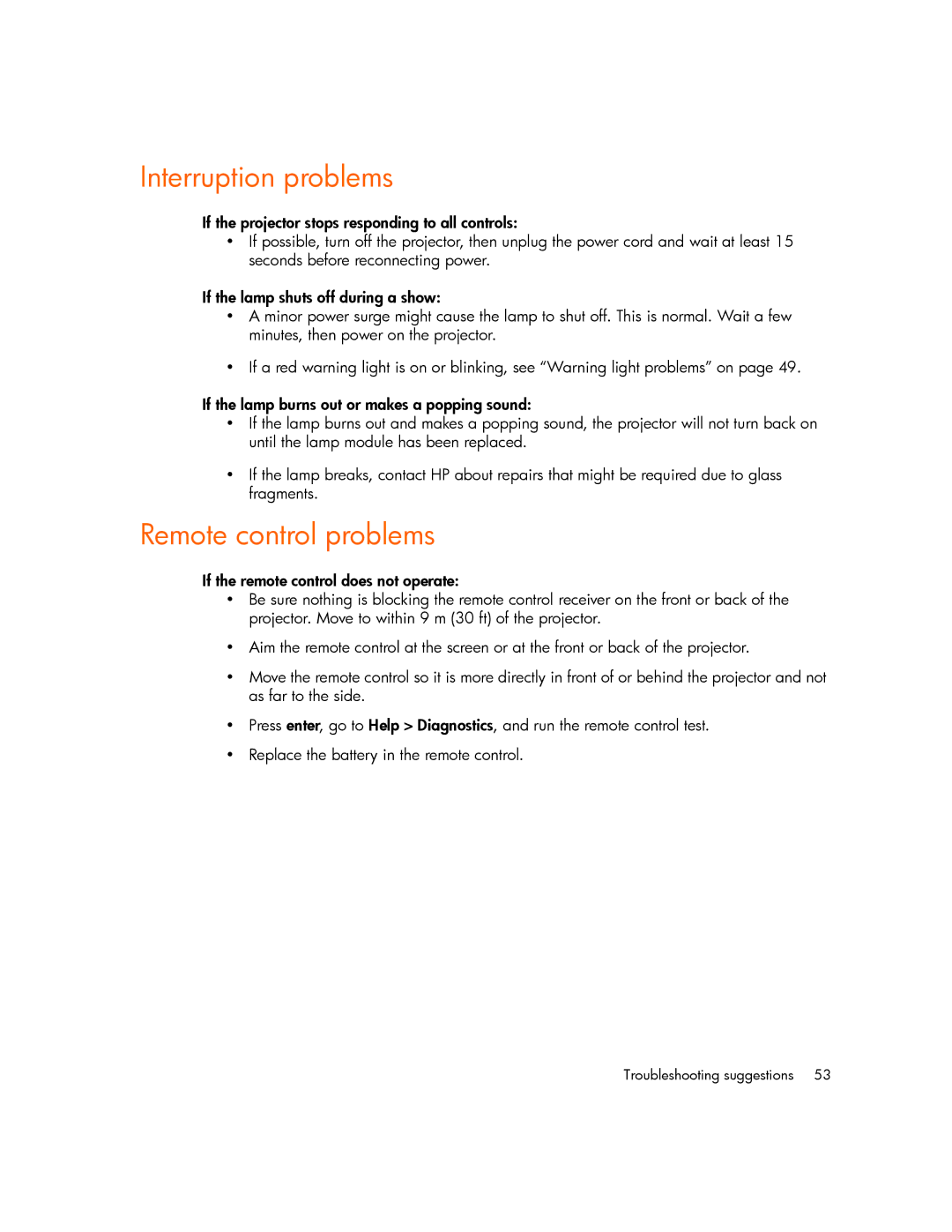 HP mp2210, mp2215 manual Interruption problems, Remote control problems 