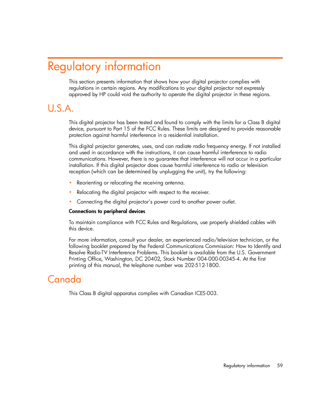 HP mp2210, mp2215 manual Regulatory information, Canada 