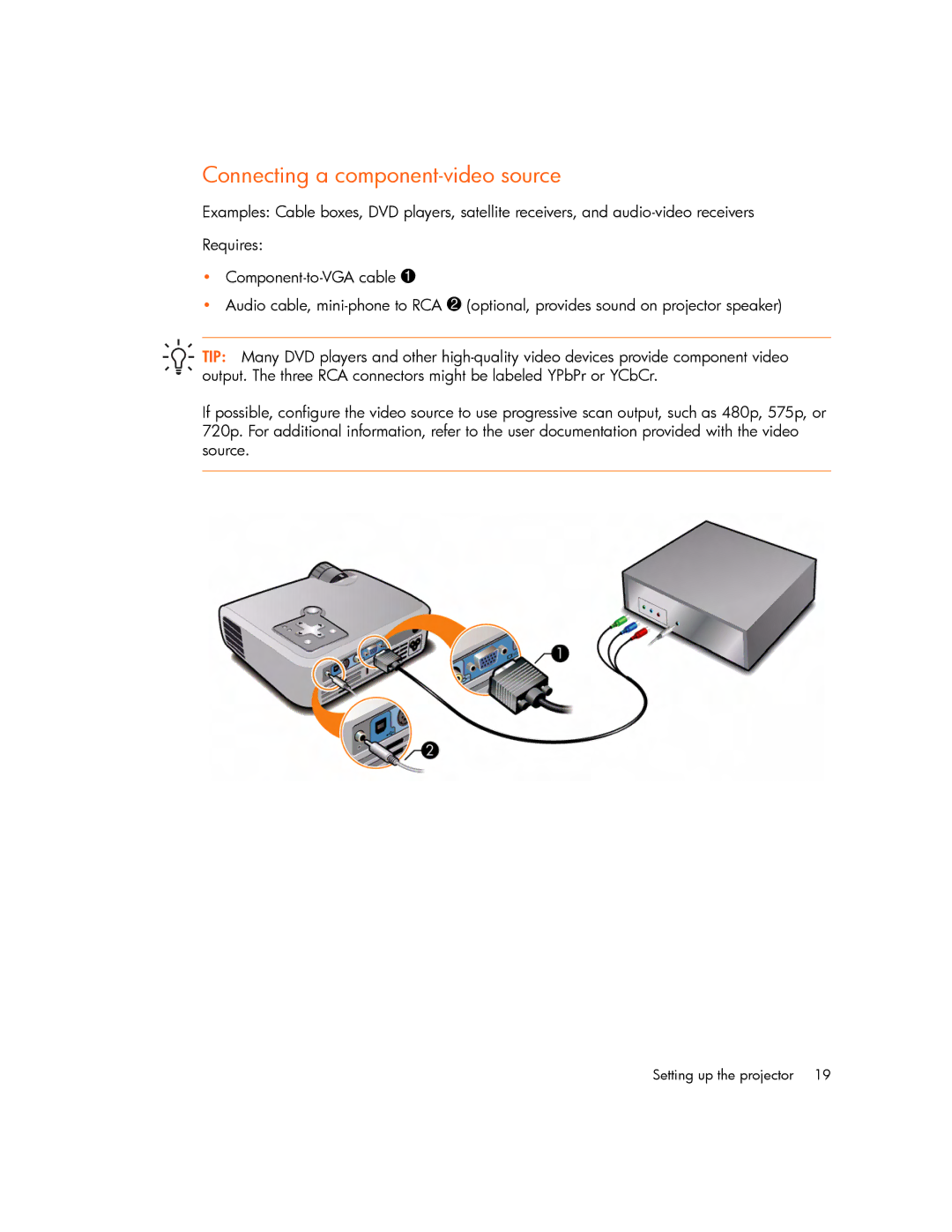 HP mp2220 manual Connecting a component-video source 