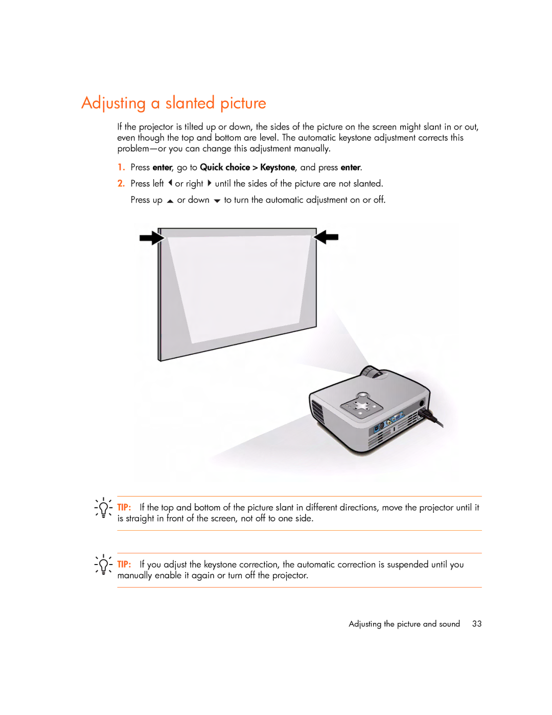 HP mp2220 manual Adjusting a slanted picture 