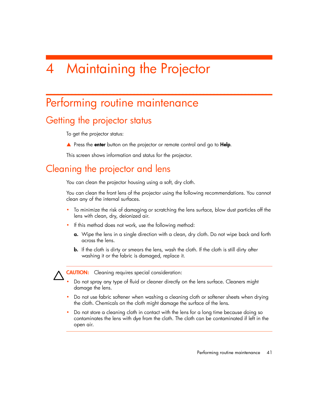 HP mp2220 manual Maintaining the Projector, Performing routine maintenance, Getting the projector status 