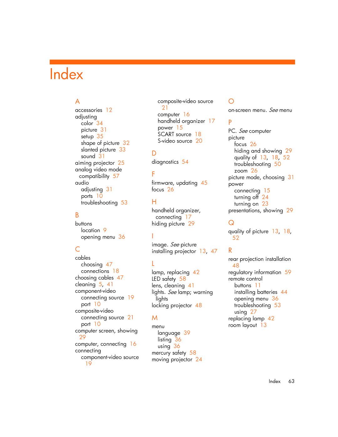 HP mp2220 manual Index 