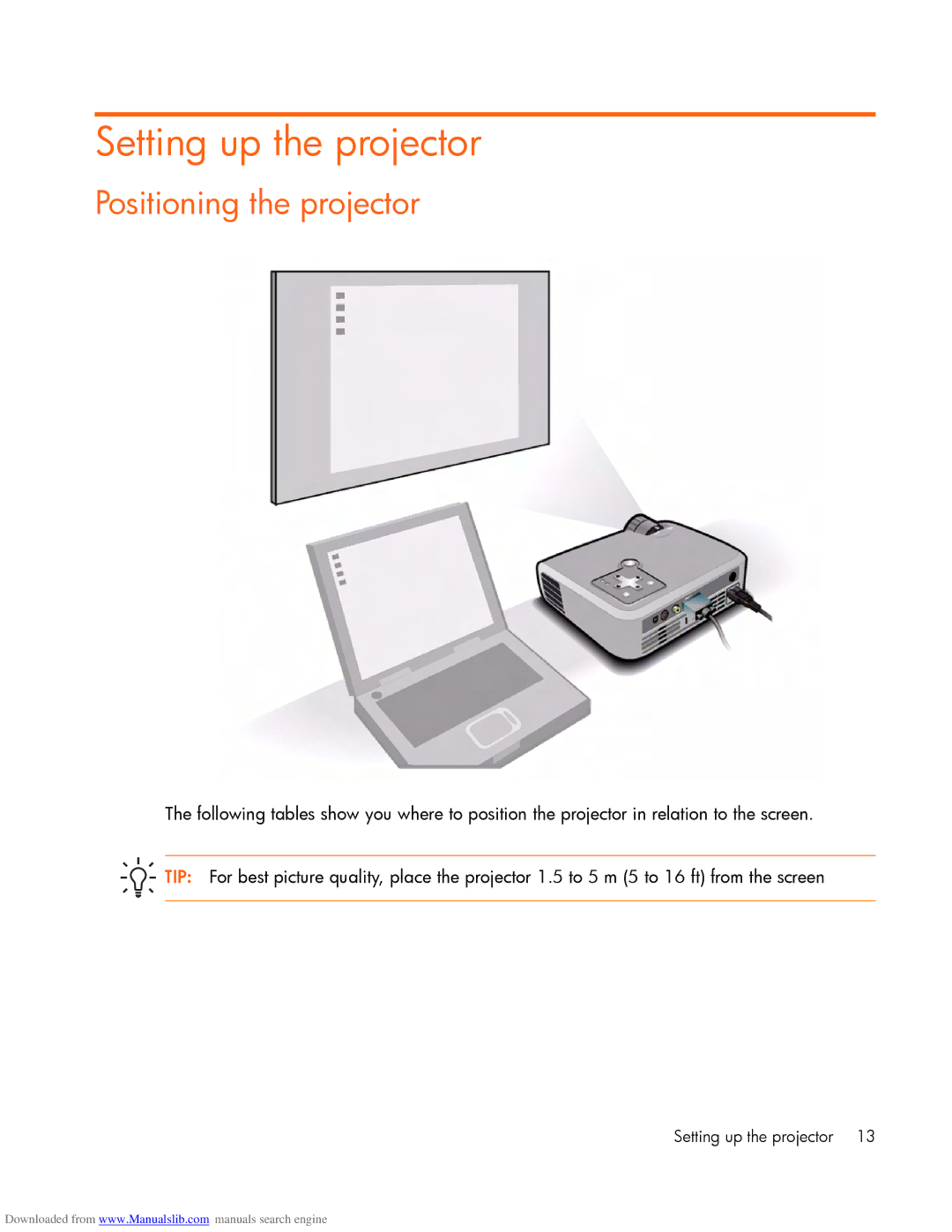 HP mp2220 manual Setting up the projector, Positioning the projector 