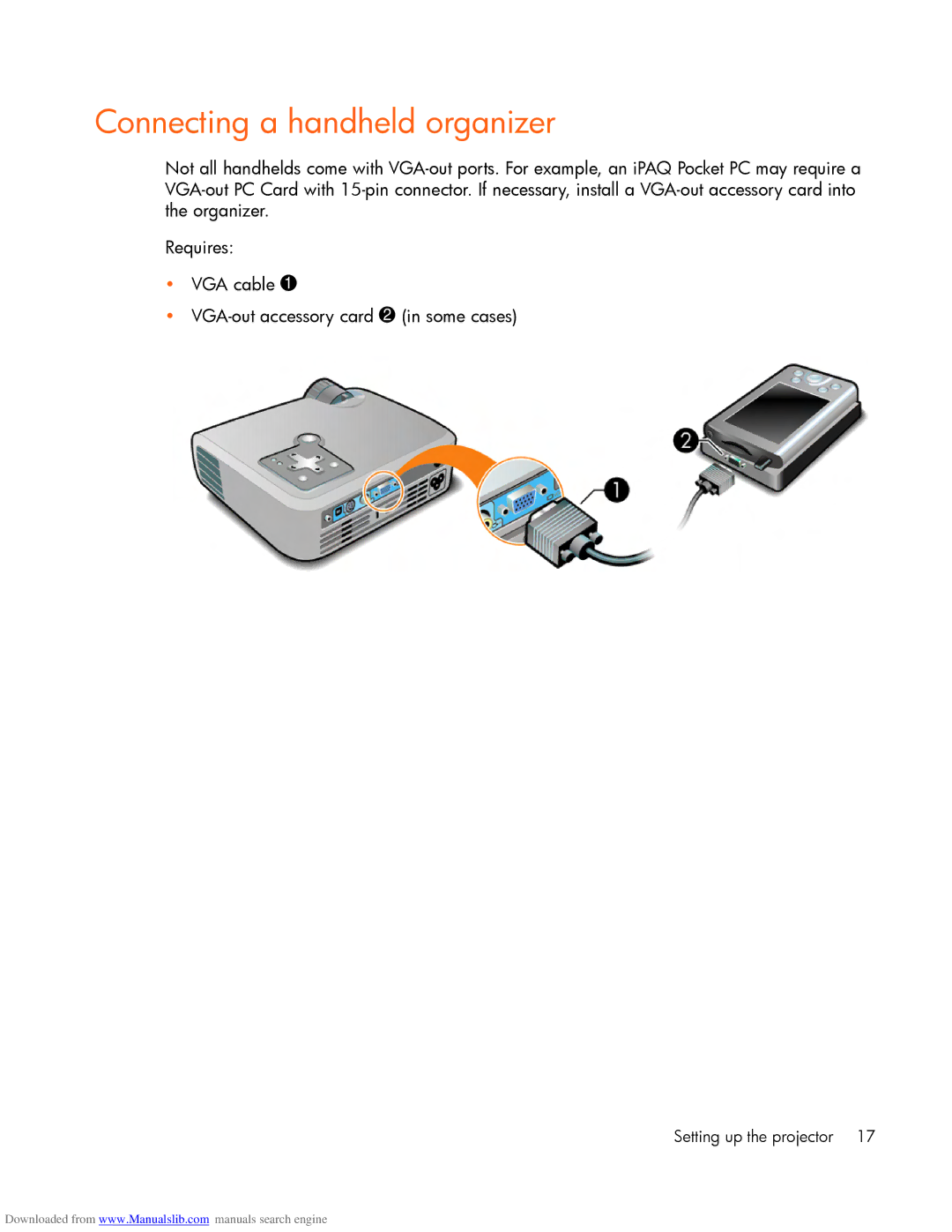 HP mp2220 manual Connecting a handheld organizer 