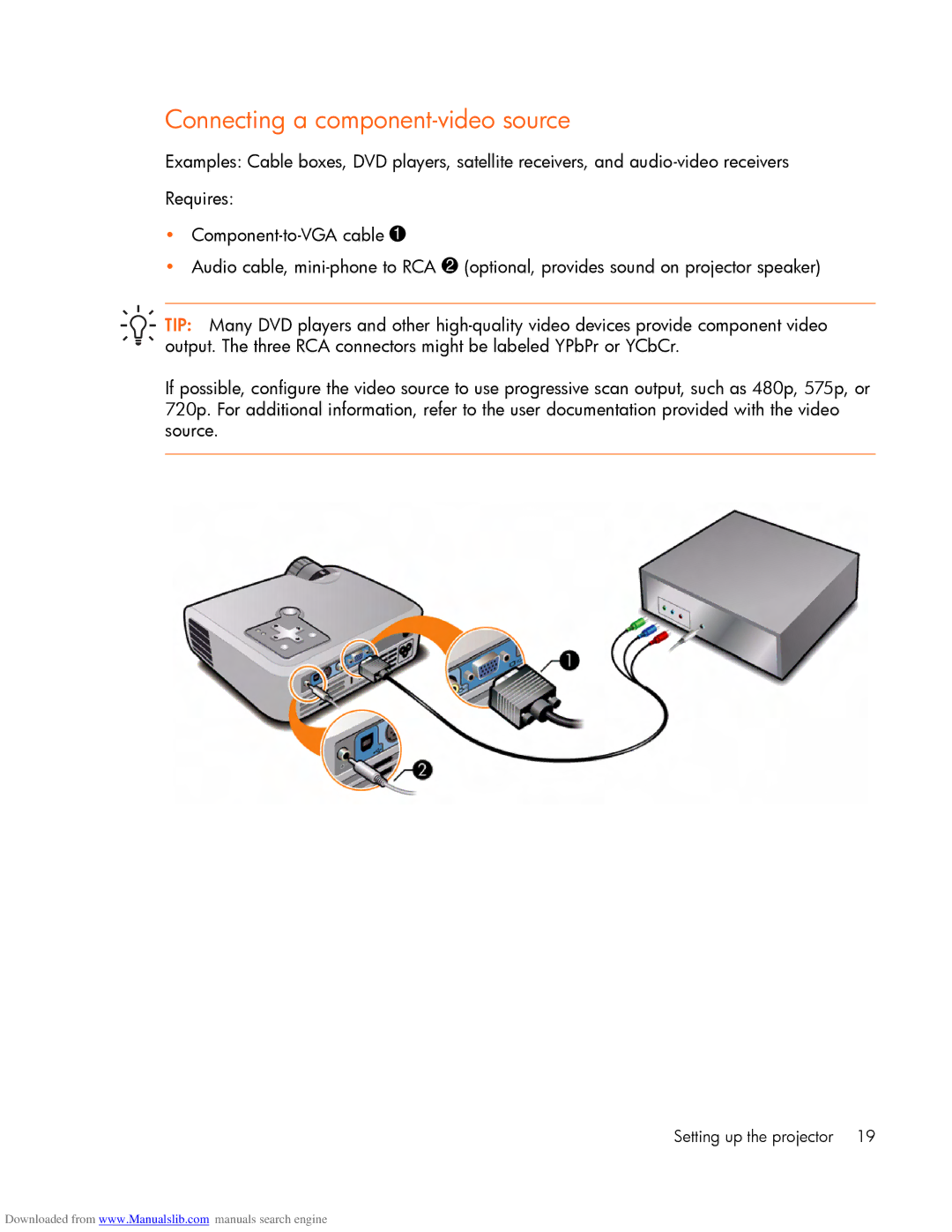 HP mp2220 manual Connecting a component-video source 