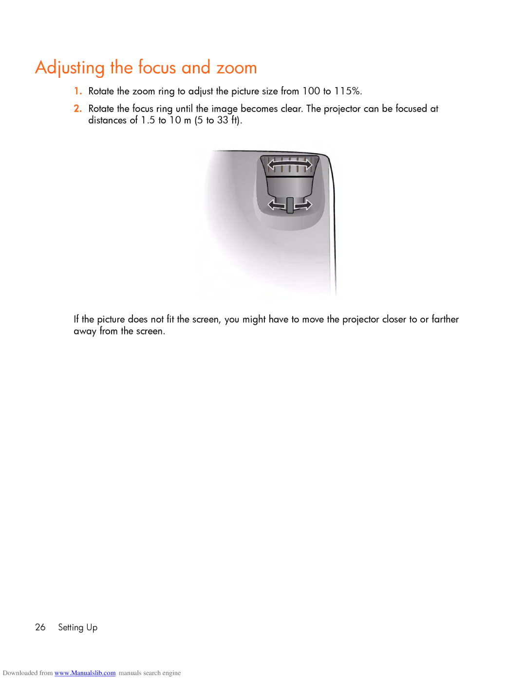 HP mp2220 manual Adjusting the focus and zoom 