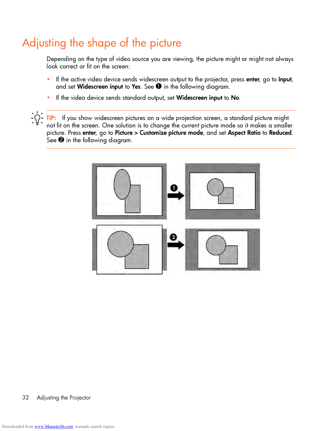 HP mp2220 manual Adjusting the shape of the picture 