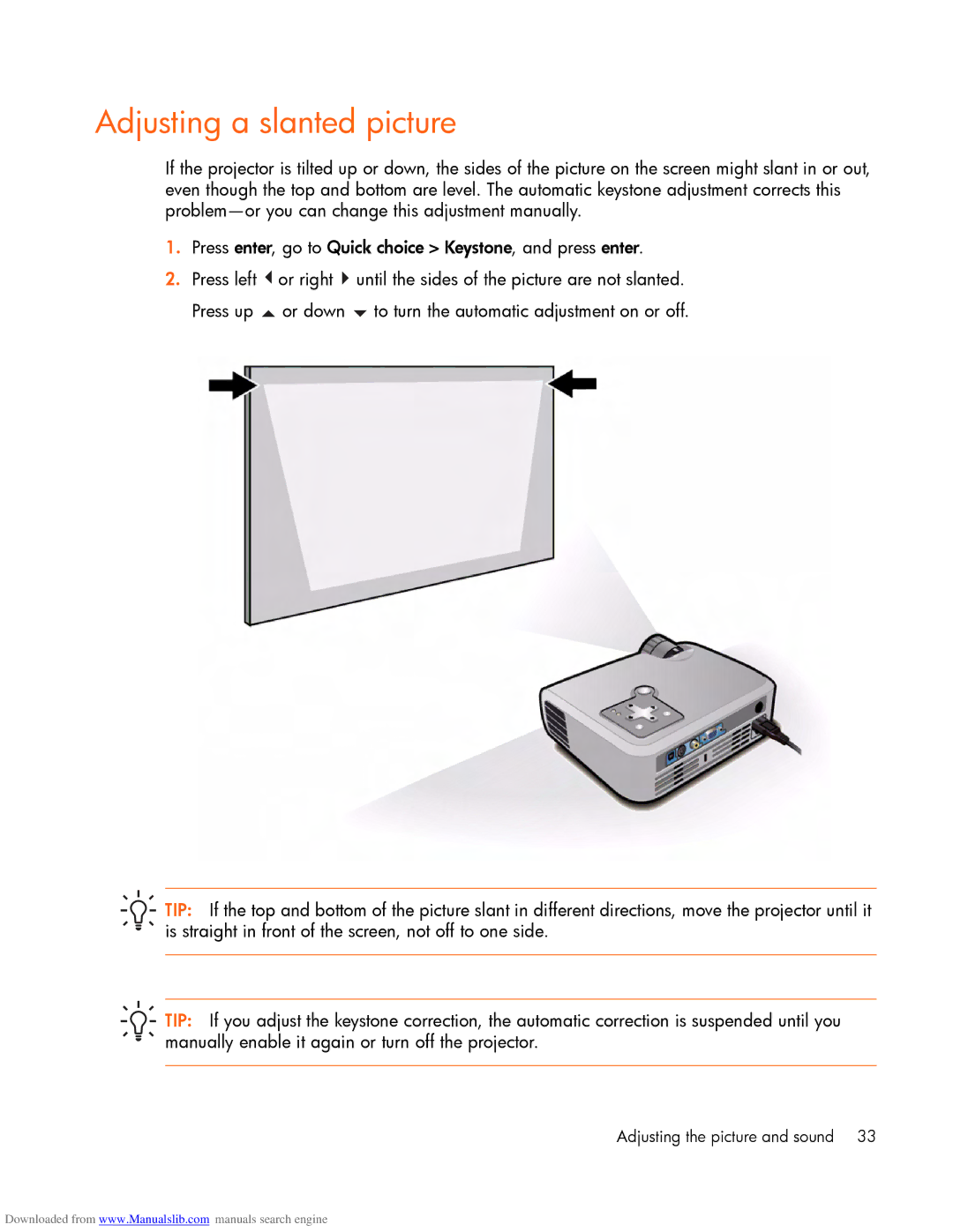 HP mp2220 manual Adjusting a slanted picture 