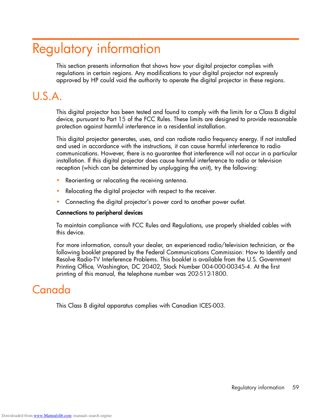 HP mp2220 manual Regulatory information, Canada 