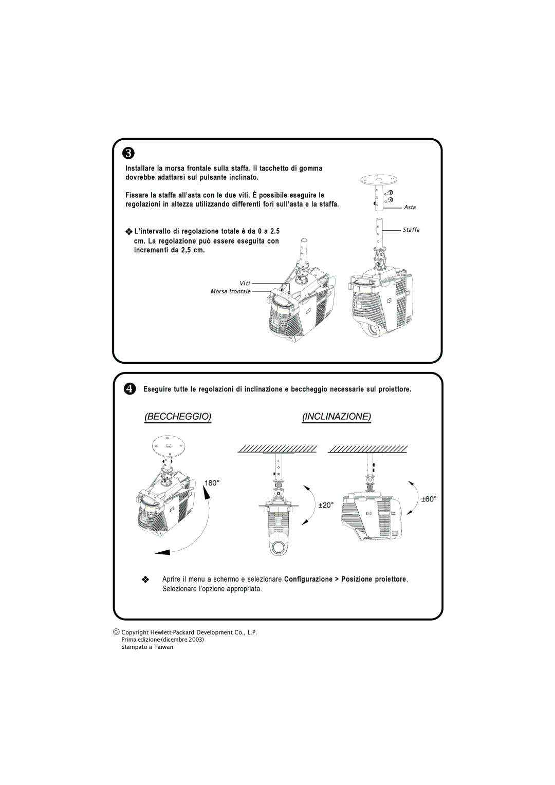 HP mp3130 manual Beccheggioinclinazione 