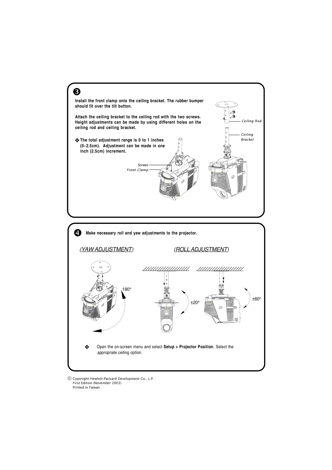 HP mp3130 manual YAW Adjustment Roll Adjustment 