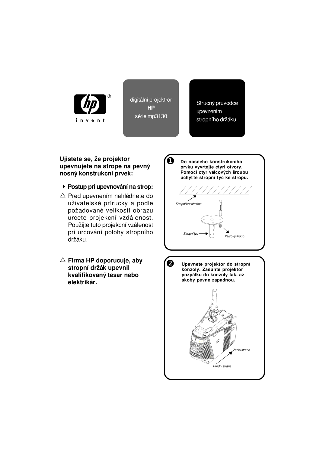 HP mp3130 manual Stropníkonstrukce Stropnítyc Válcový šroub 