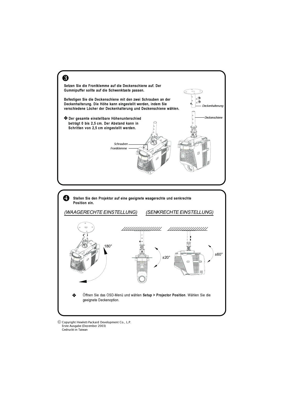 HP mp3130 manual Waagerechte Einstellung Senkrechte Einstellung 