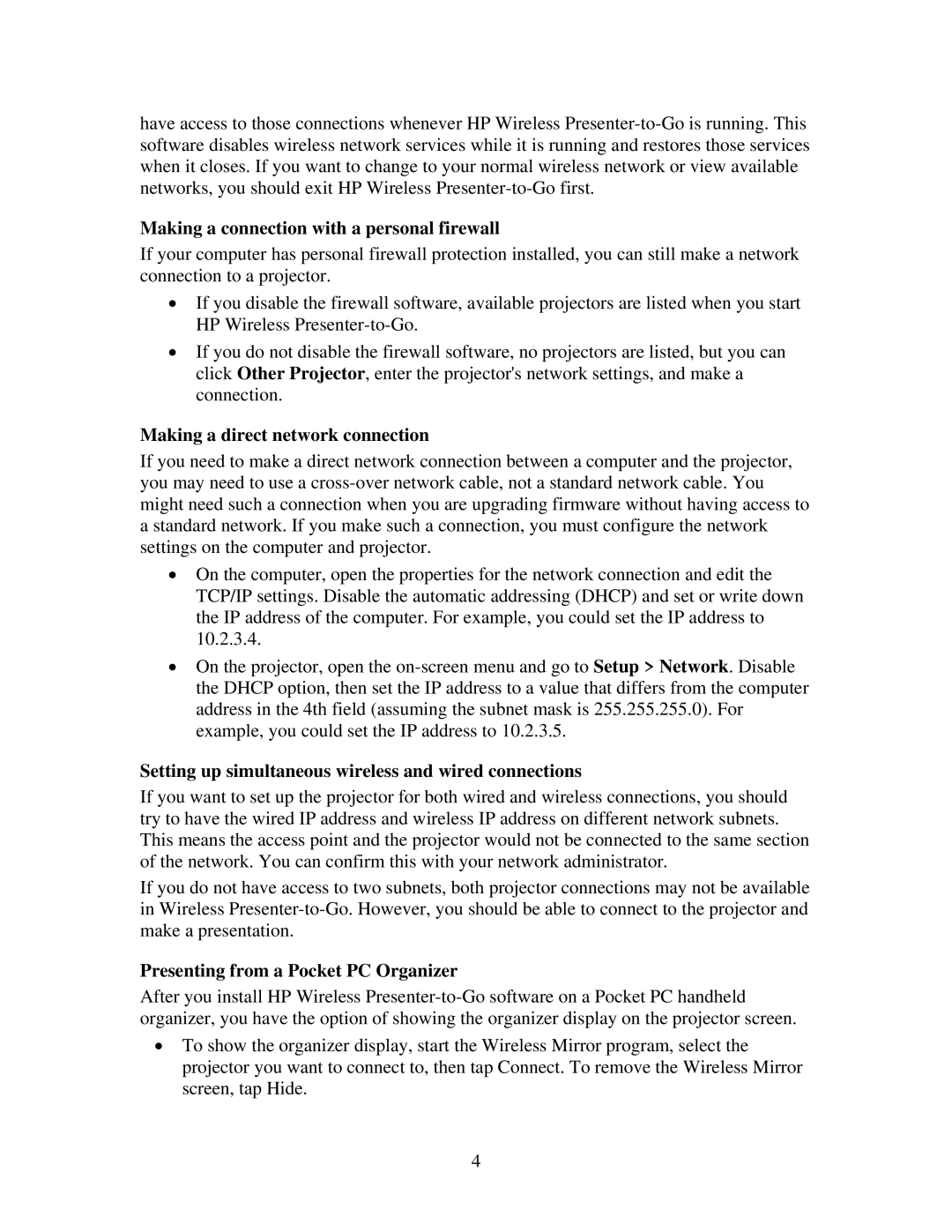 HP mp3130 manual Making a connection with a personal firewall, Making a direct network connection 