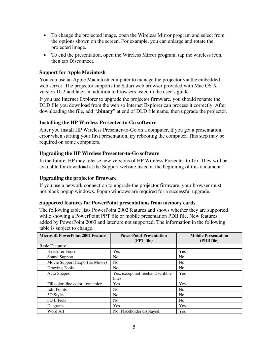 HP mp3130 manual Support for Apple Macintosh, Installing the HP Wireless Presenter-to-Go software 