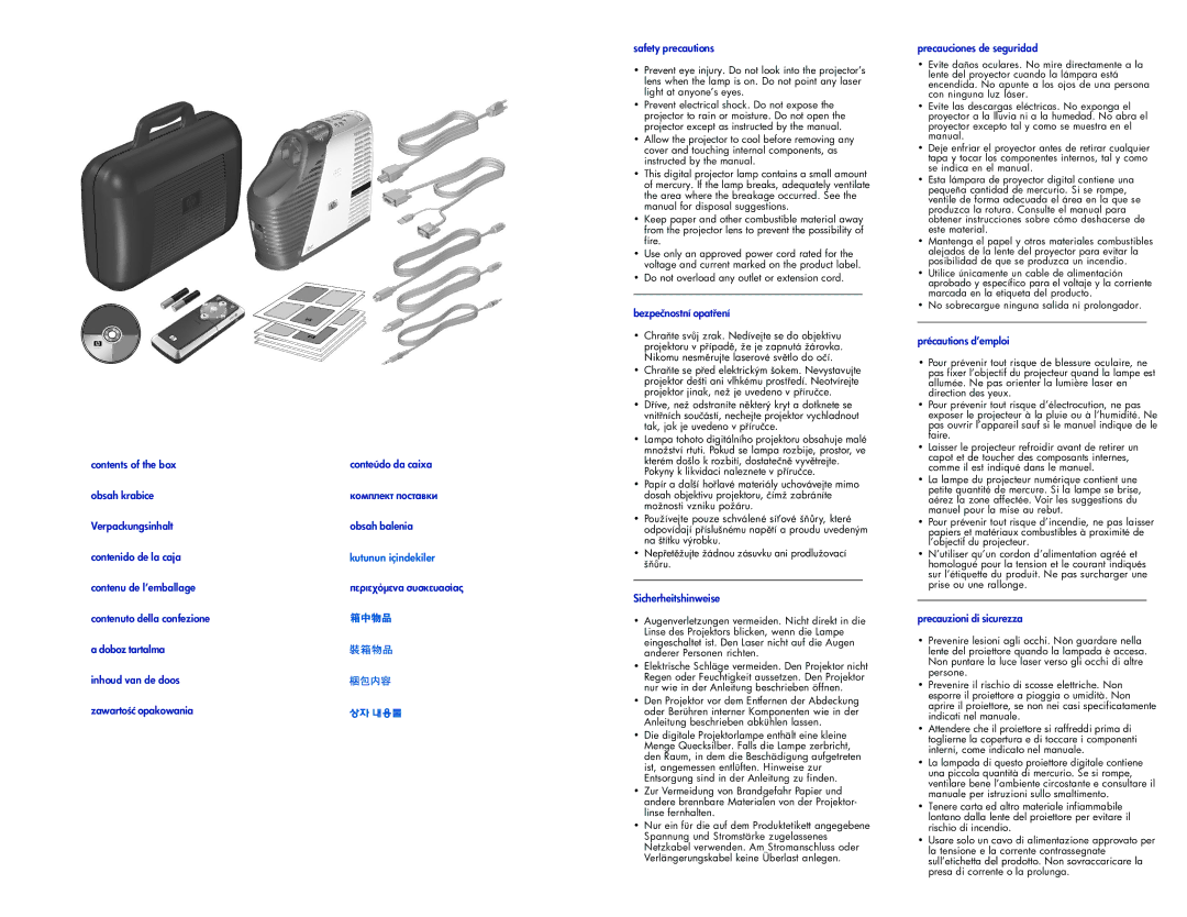 HP mp3130 manual Bezpečnostní opat, Sicherheitshinweise, Precauciones de seguridad, Précautions d’emploi 