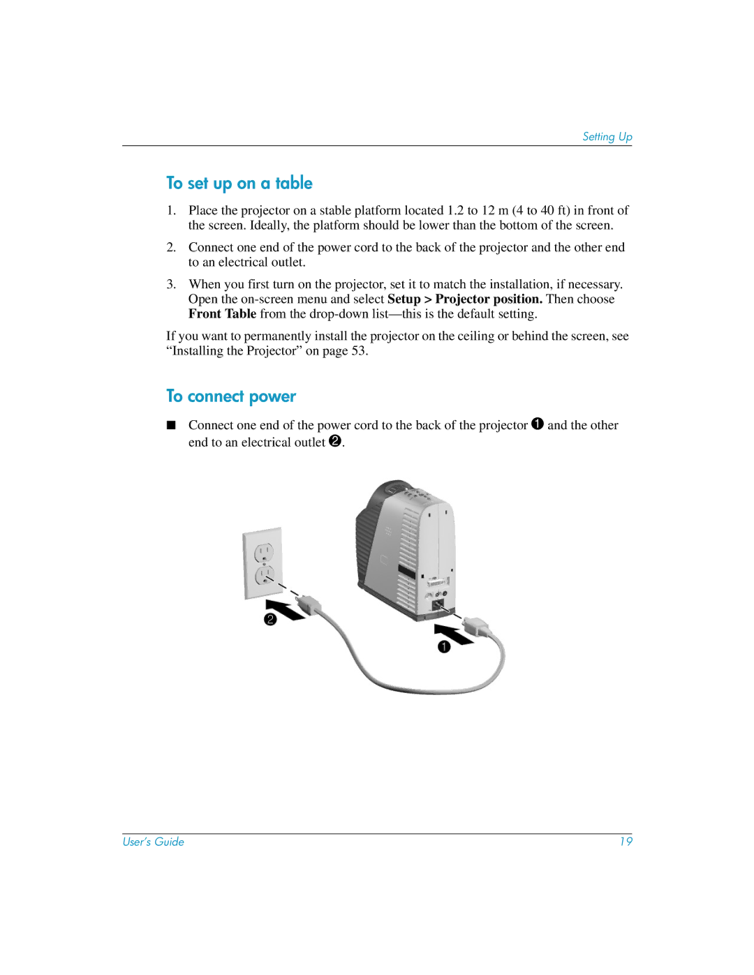 HP mp3135w manual To set up on a table, To connect power 