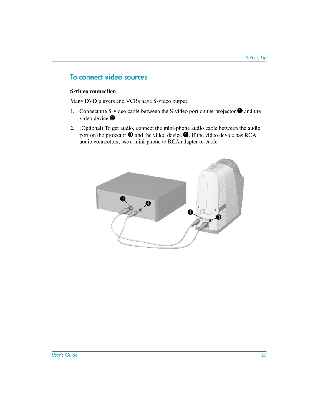 HP mp3135w manual To connect video sources, Video connection 