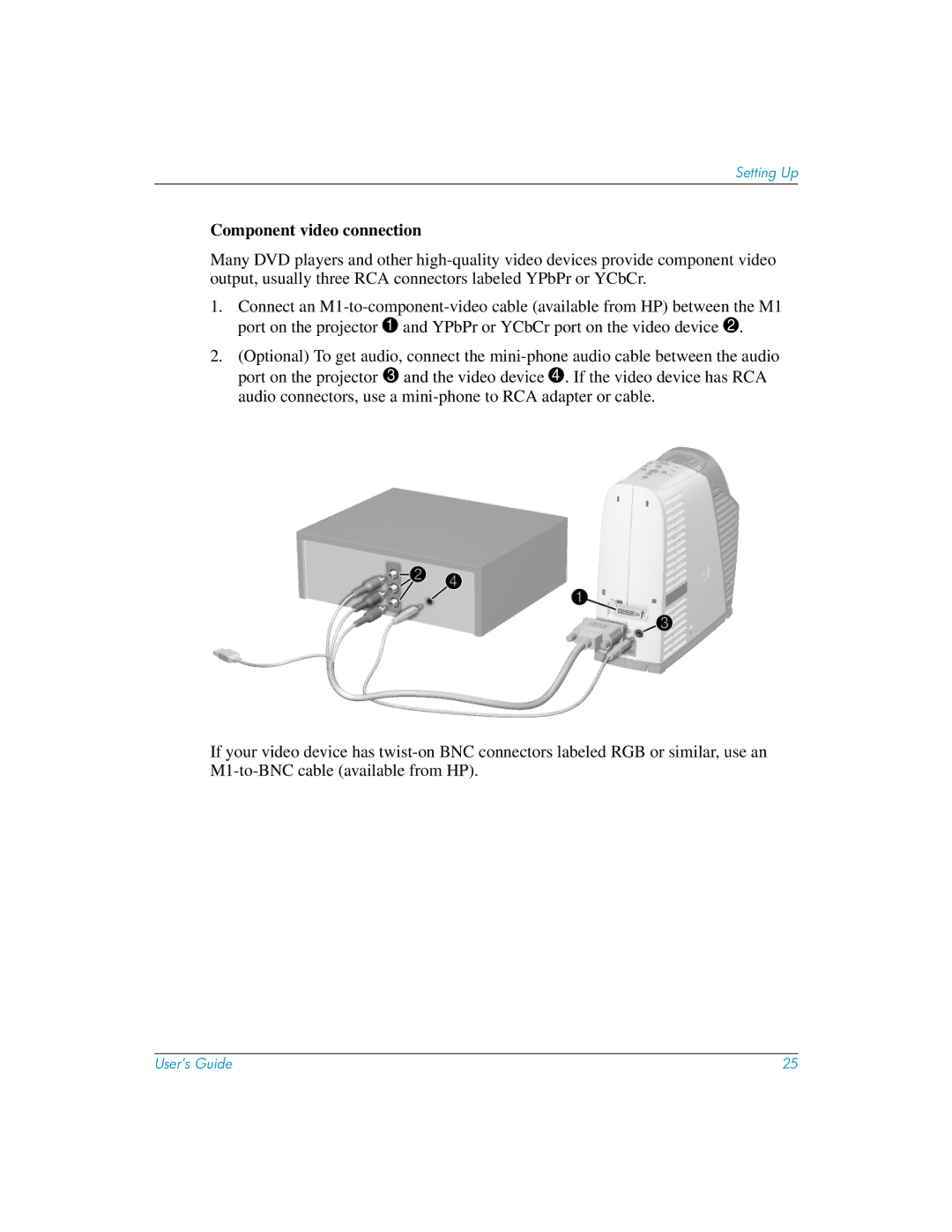 HP mp3135w manual Component video connection 