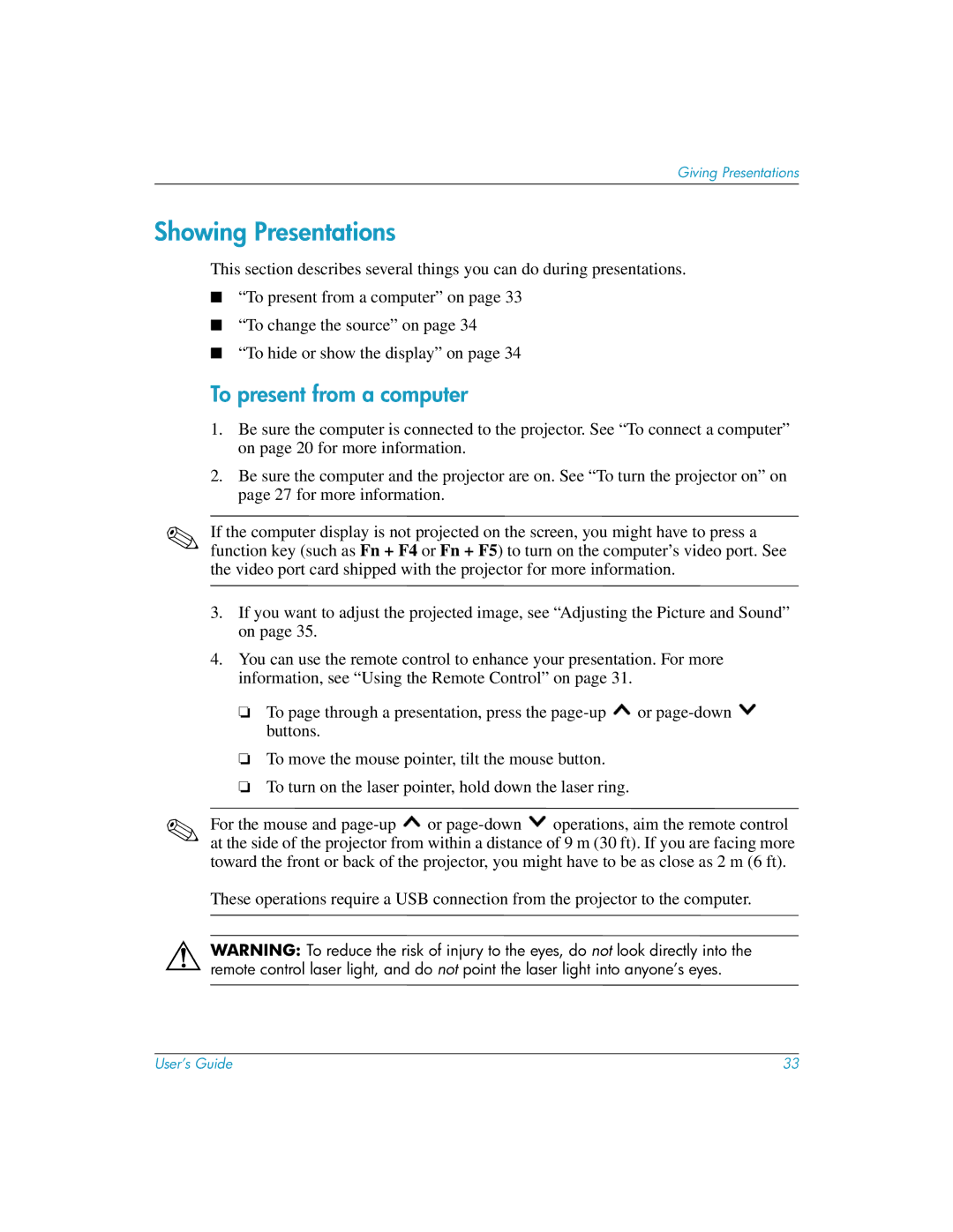 HP mp3135w manual Showing Presentations, To present from a computer 