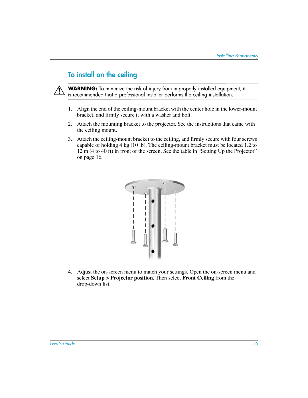 HP mp3135w manual To install on the ceiling 