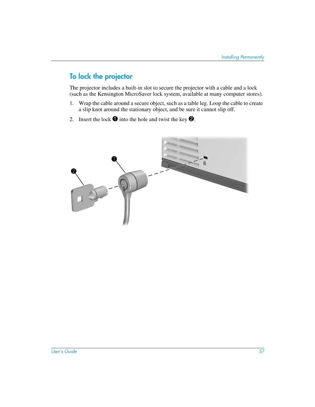 HP mp3135w manual To lock the projector 