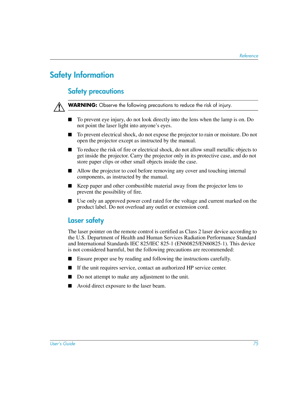 HP mp3135w manual Safety Information, Safety precautions, Laser safety 