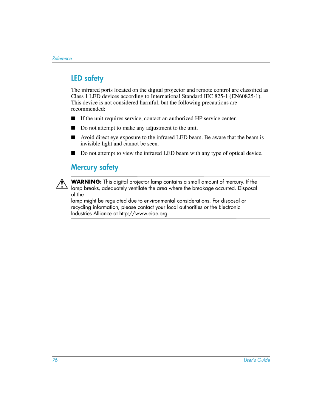 HP mp3135w manual LED safety, Mercury safety 