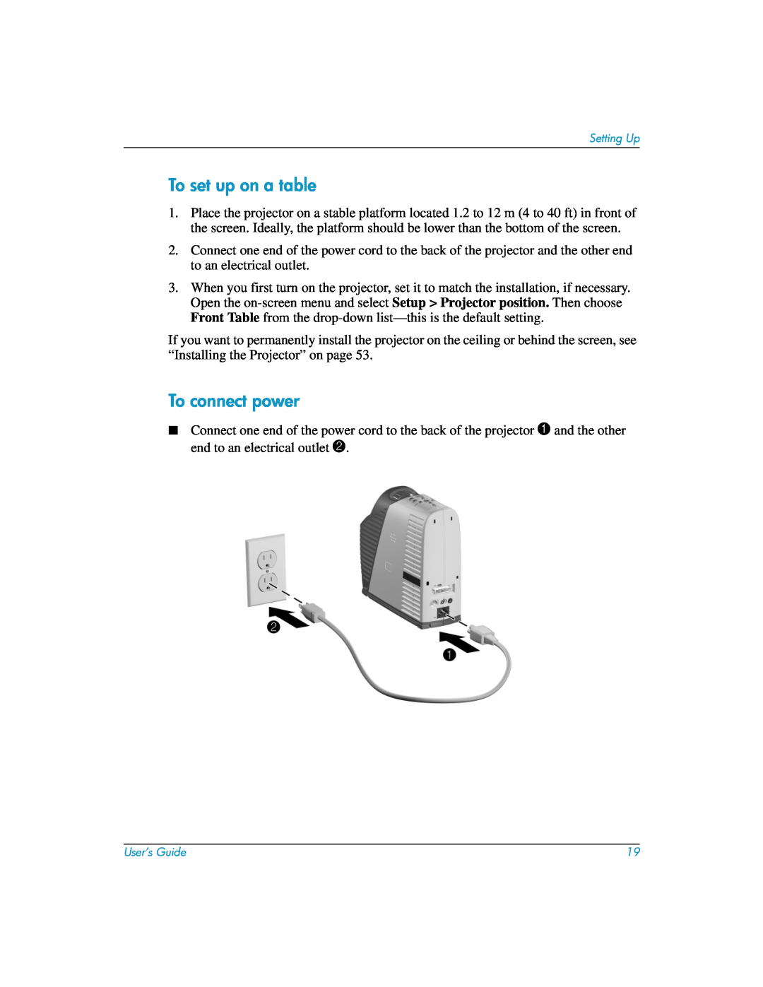 HP mp3135w manual To set up on a table, To connect power 