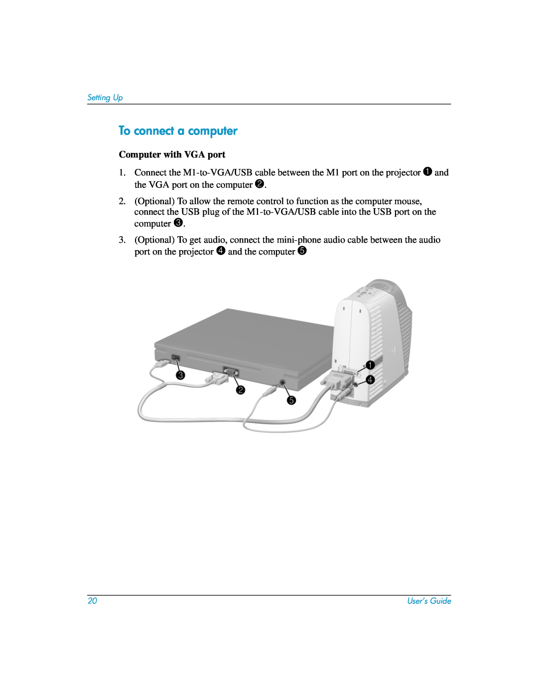 HP mp3135w manual To connect a computer, Computer with VGA port 