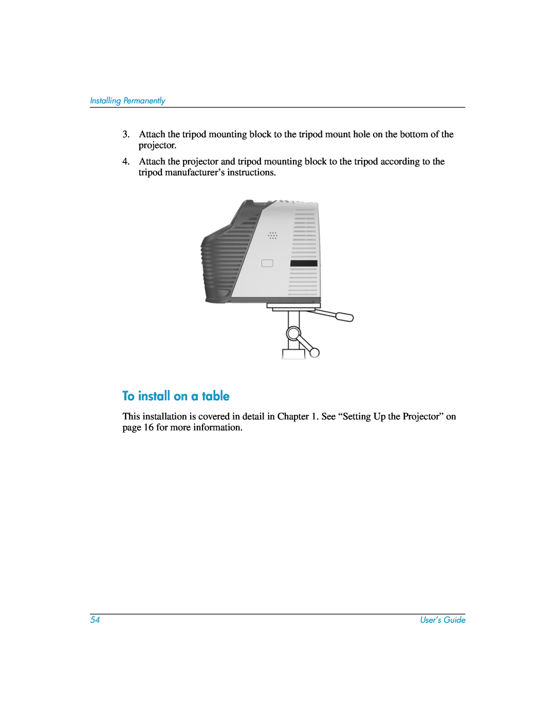 HP mp3135w manual To install on a table, Installing Permanently 