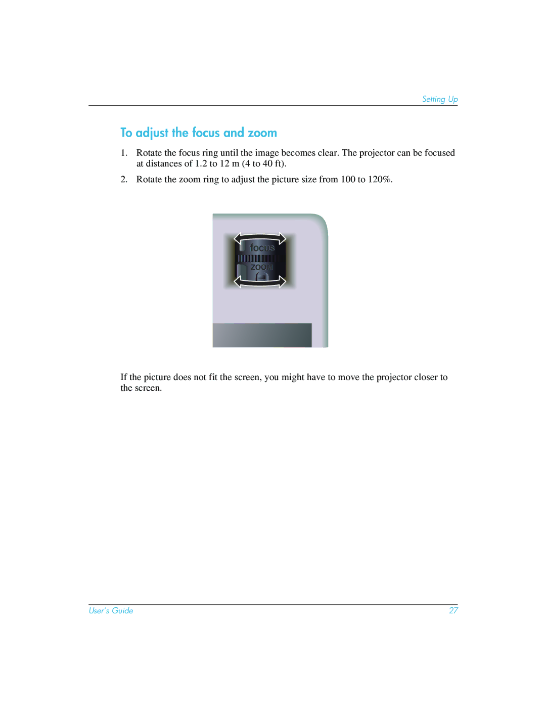 HP mp3222 manual To adjust the focus and zoom 