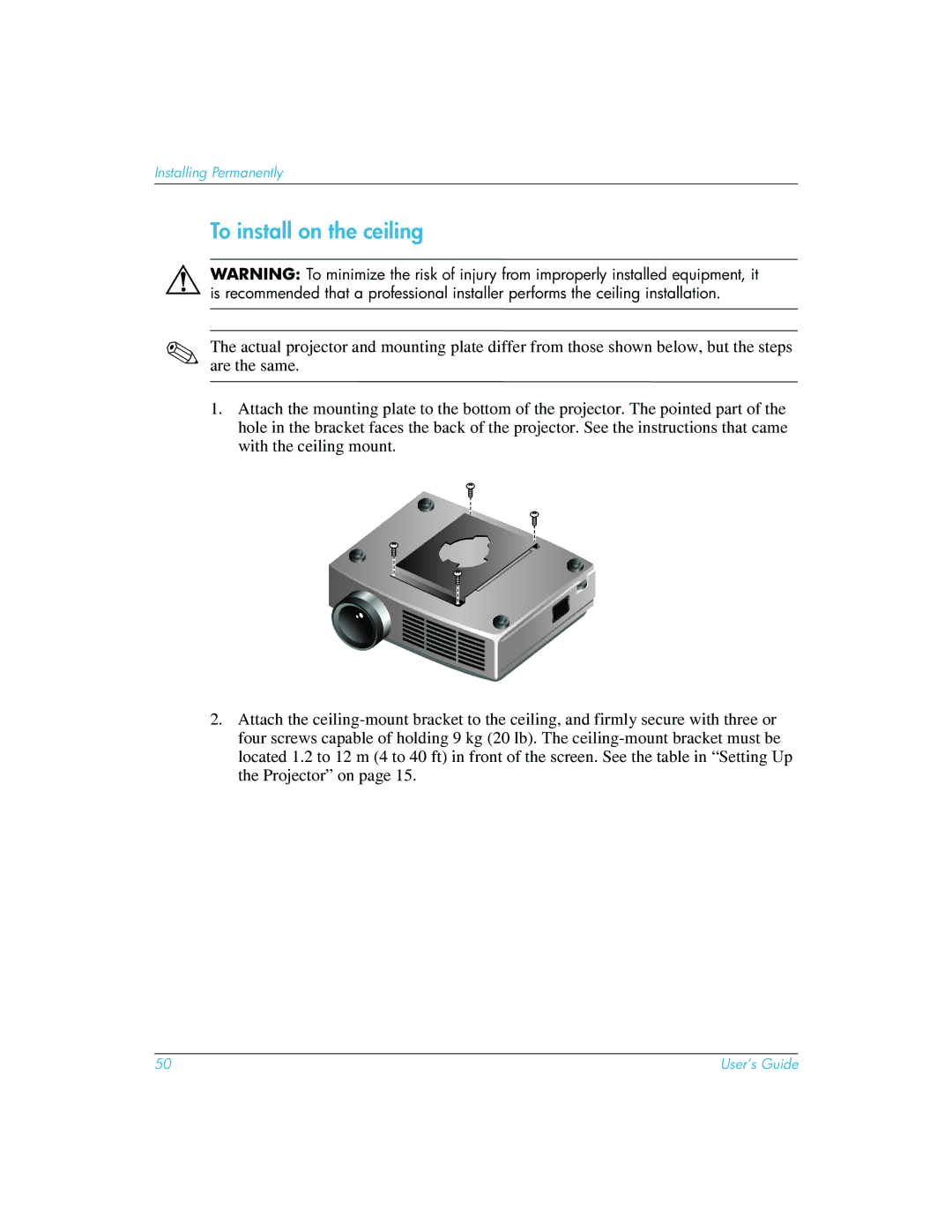 HP mp3222 manual To install on the ceiling 