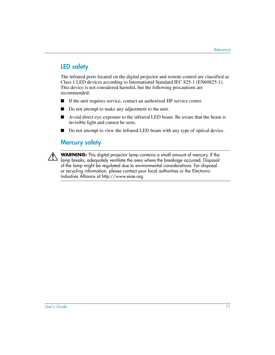 HP mp3222 manual LED safety, Mercury safety 