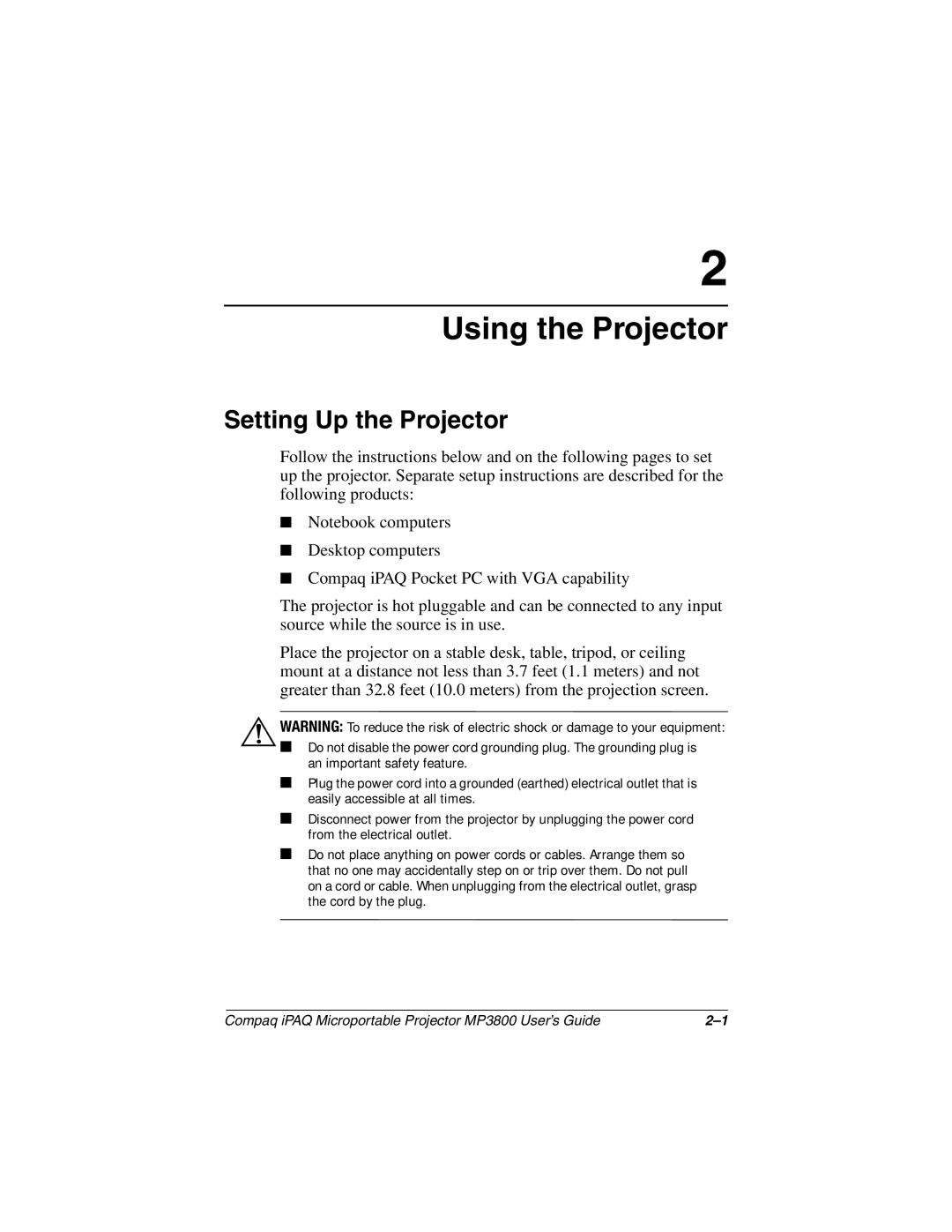 HP MP3800 manual Using the Projector, Setting Up the Projector 