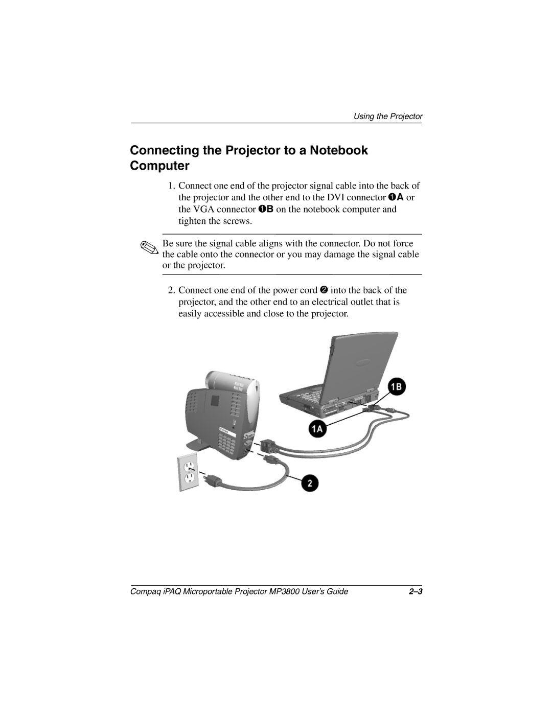 HP MP3800 manual Connecting the Projector to a Notebook Computer 