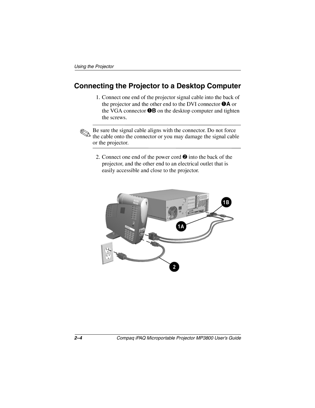 HP MP3800 manual Connecting the Projector to a Desktop Computer 