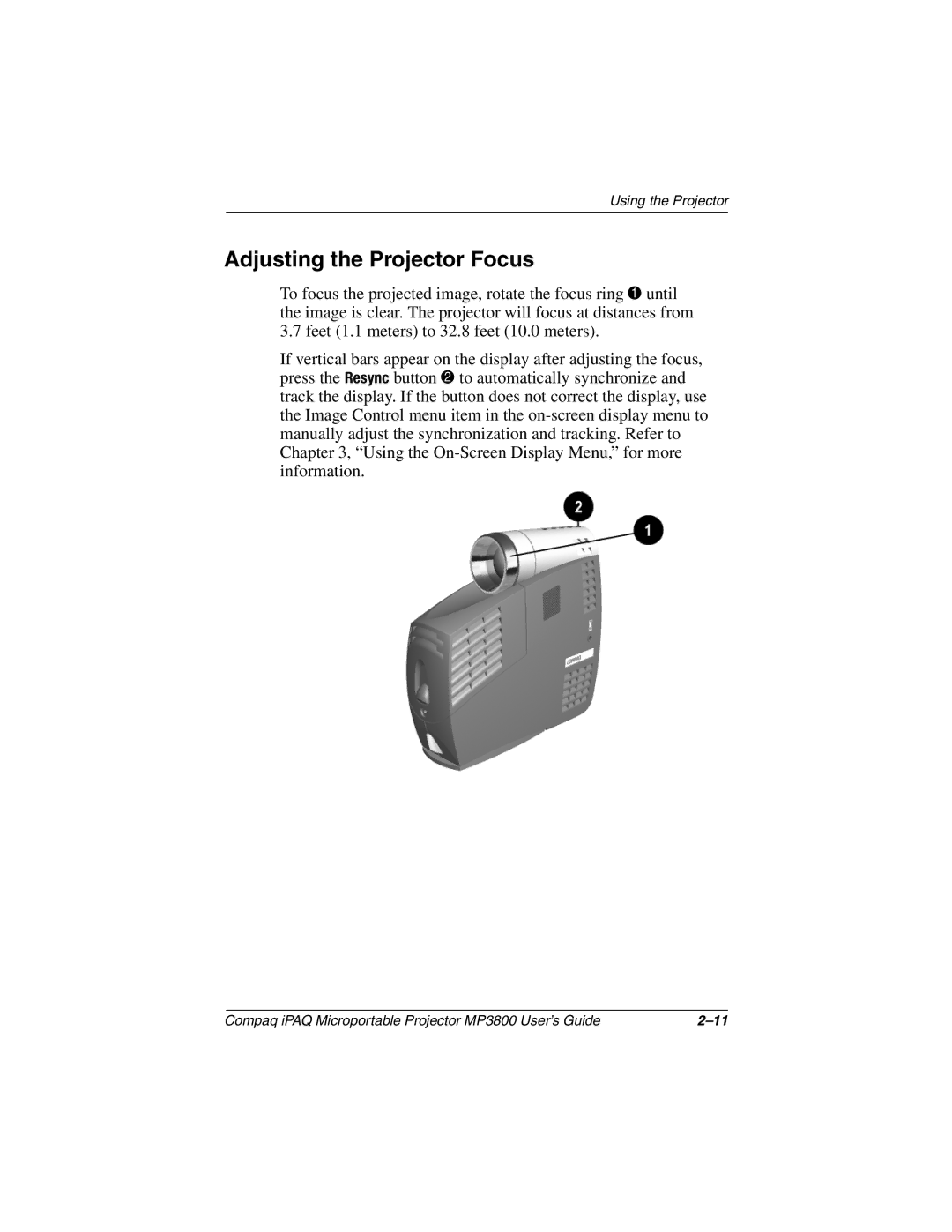 HP MP3800 manual Adjusting the Projector Focus 