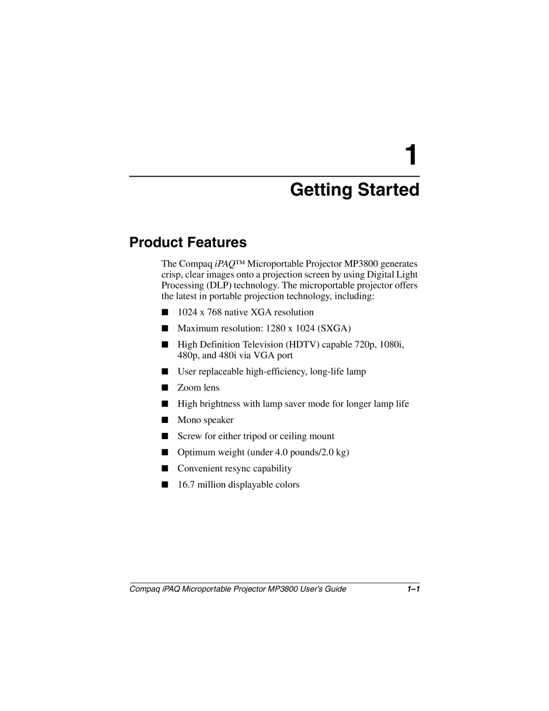 HP MP3800 manual Getting Started, Product Features 